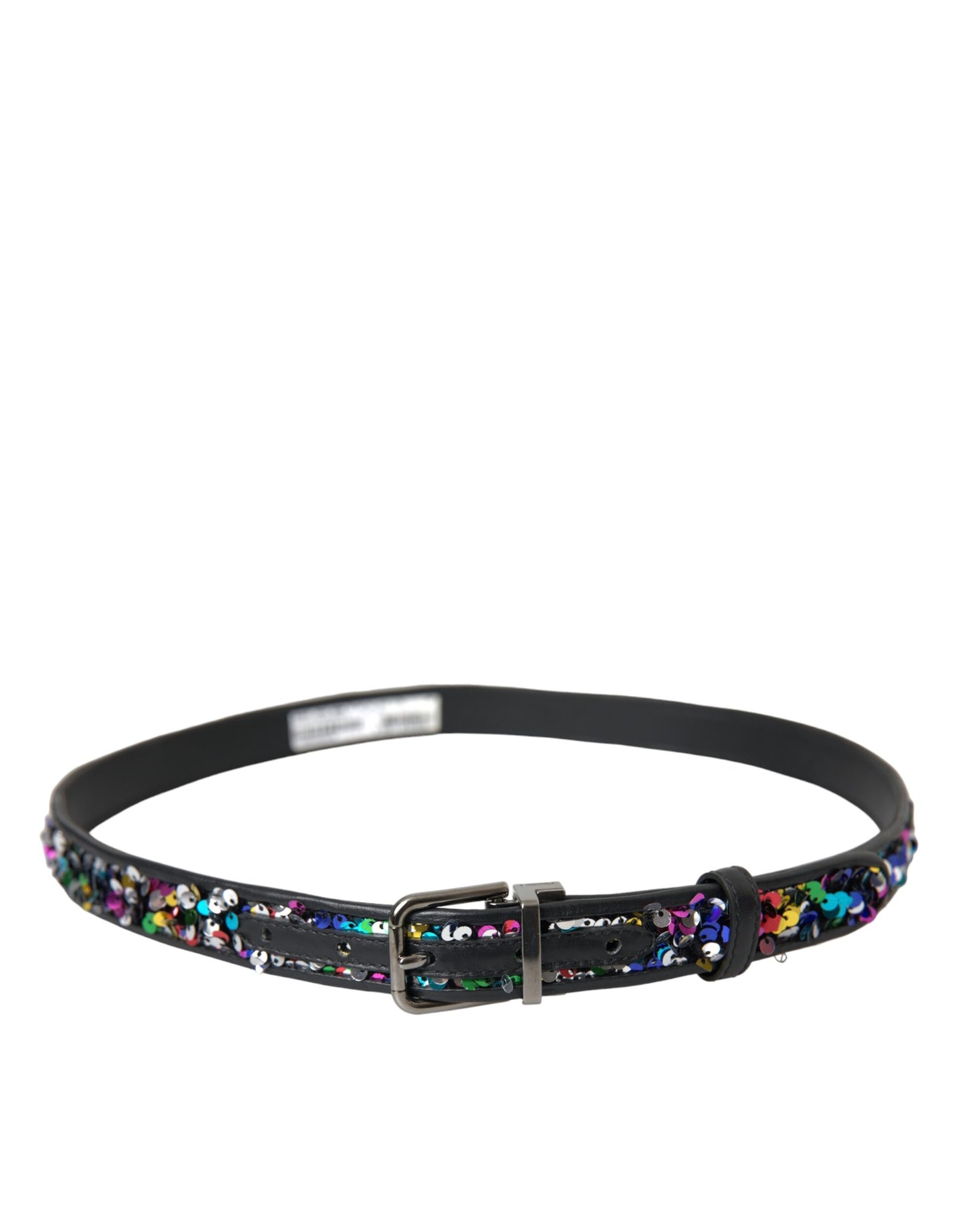 Dolce &amp; Gabbana Black Sequined Silver Metal Buckle Women Belt