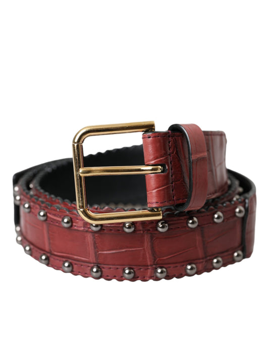 Dolce &amp; Gabbana Brown Alligator Leather Studded Metal Buckle Belt