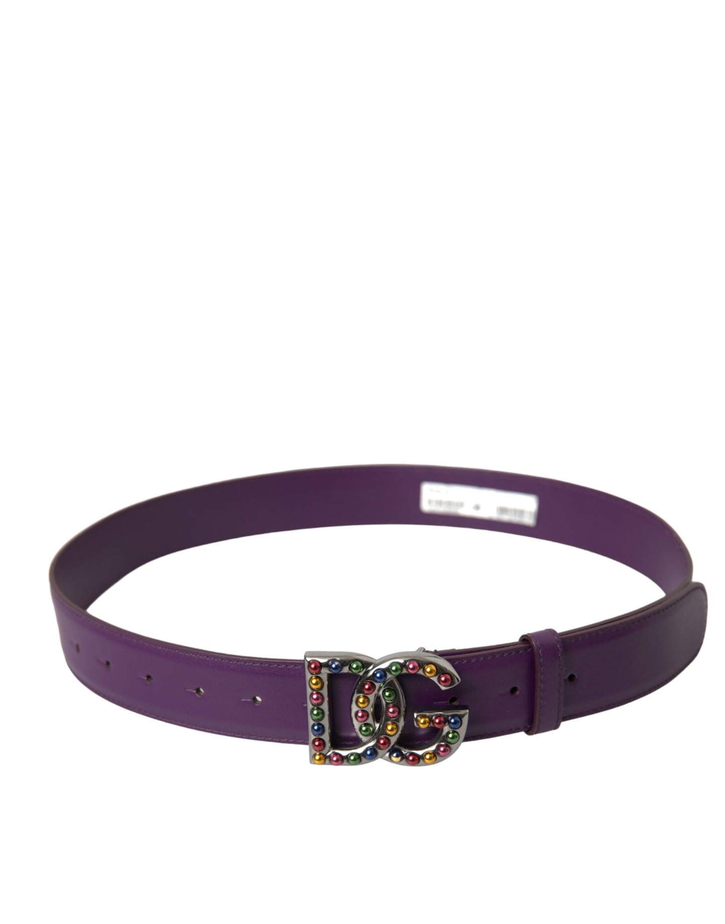 Dolce &amp; Gabbana Purple Leather DG Logo Studs Metal Buckle Belt