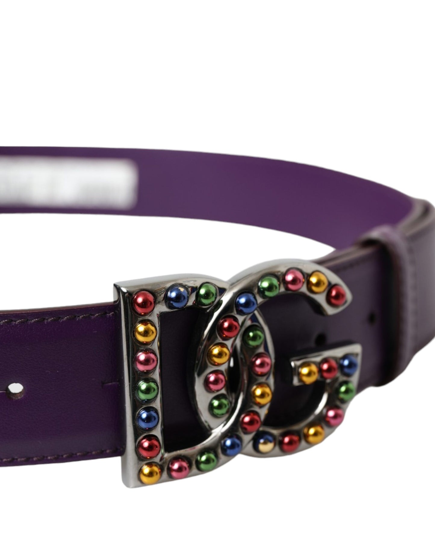 Dolce &amp; Gabbana Purple Leather DG Logo Studs Metal Buckle Belt