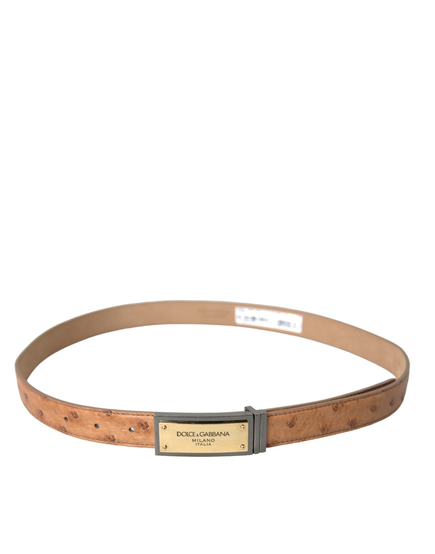 Dolce &amp; Gabbana Beige Leather Gold Logo Engraved Buckle Belt