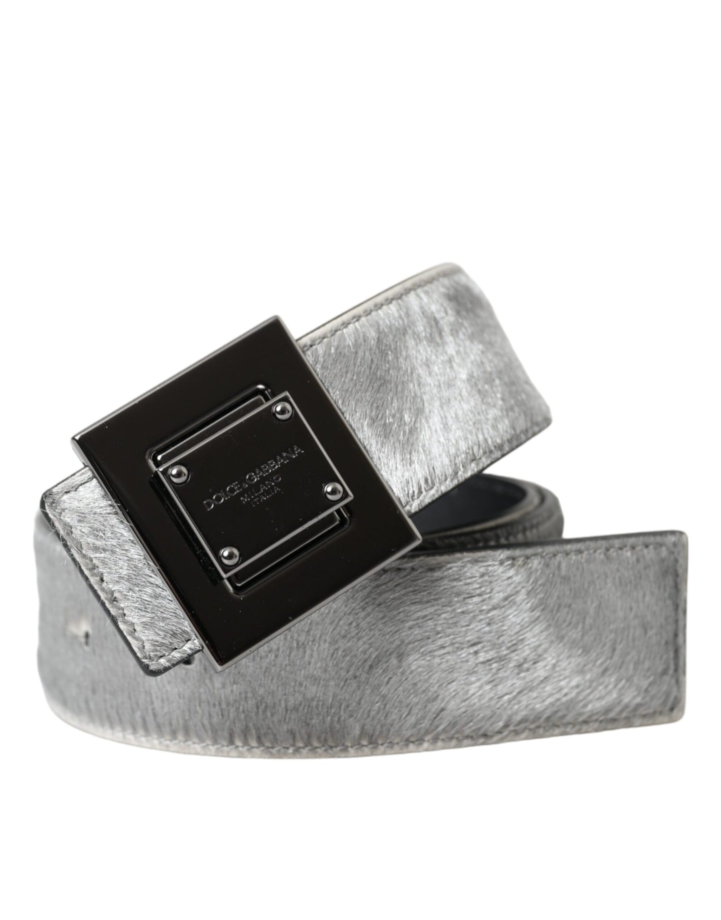 Dolce &amp; Gabbana Silver Leather Square Metal Buckle Belt