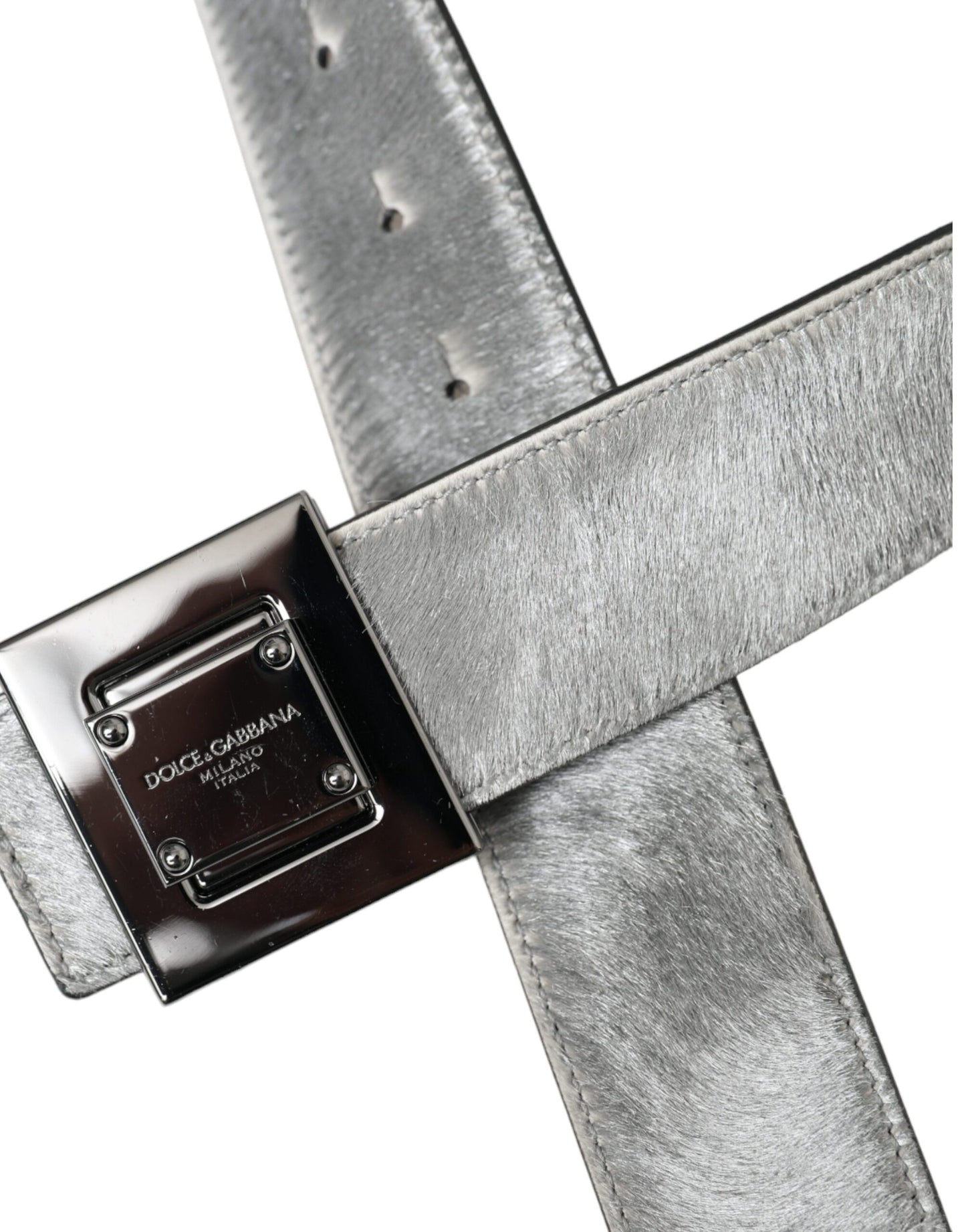 Dolce &amp; Gabbana Silver Leather Square Metal Buckle Belt