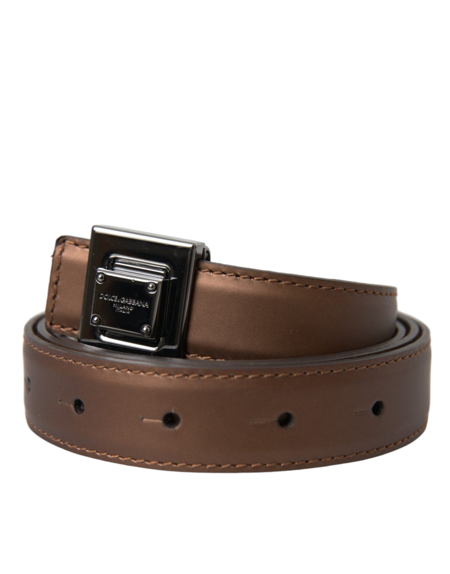 Dolce &amp; Gabbana Bronze Leather Square Metal Buckle Belt