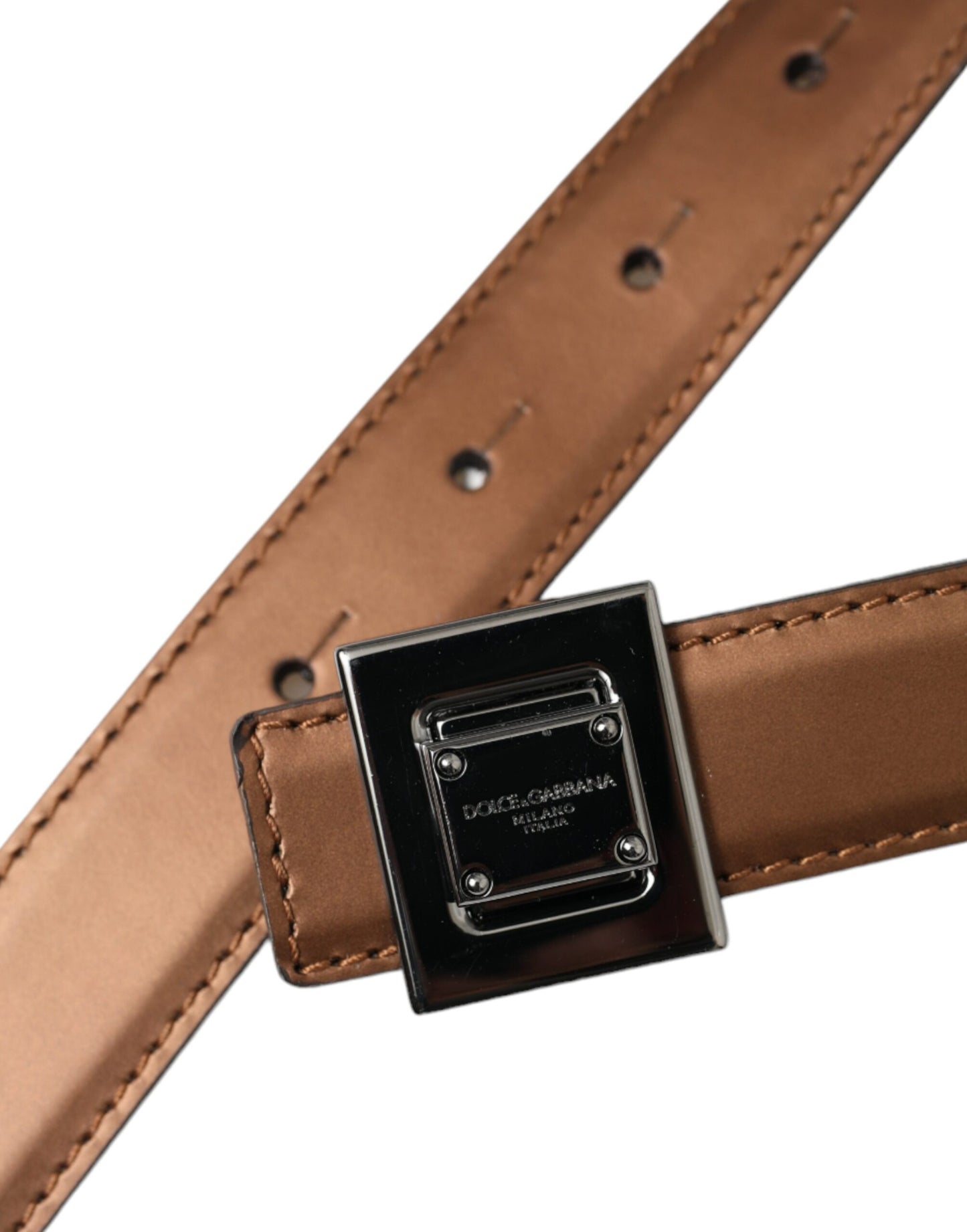 Dolce &amp; Gabbana Bronze Leather Square Metal Buckle Belt