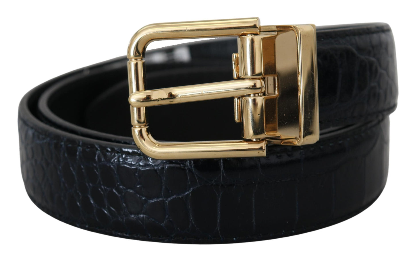 Dolce &amp; Gabbana Black Exotic Leather Gold Metal Buckle Belt