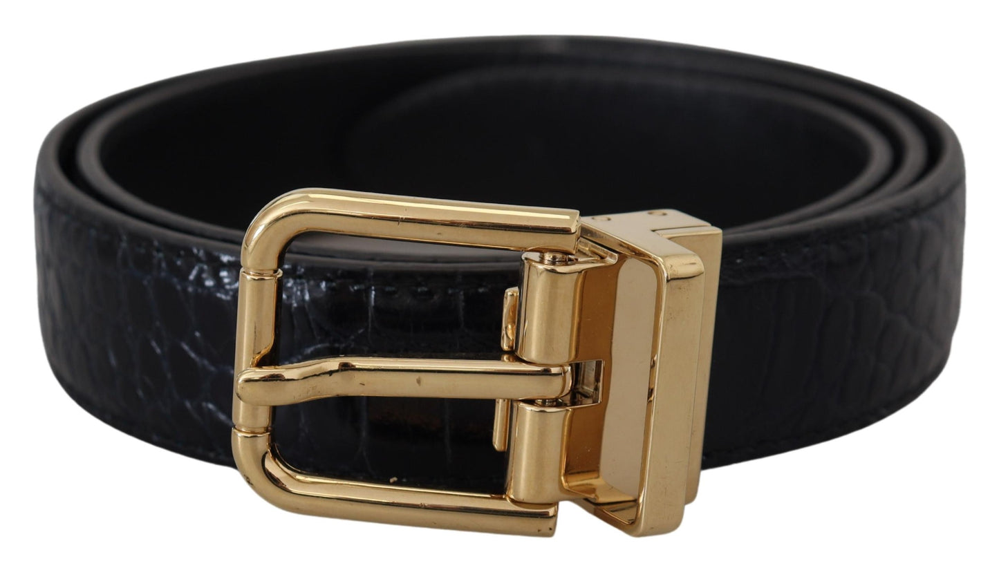 Dolce &amp; Gabbana Black Exotic Leather Gold Metal Buckle Belt