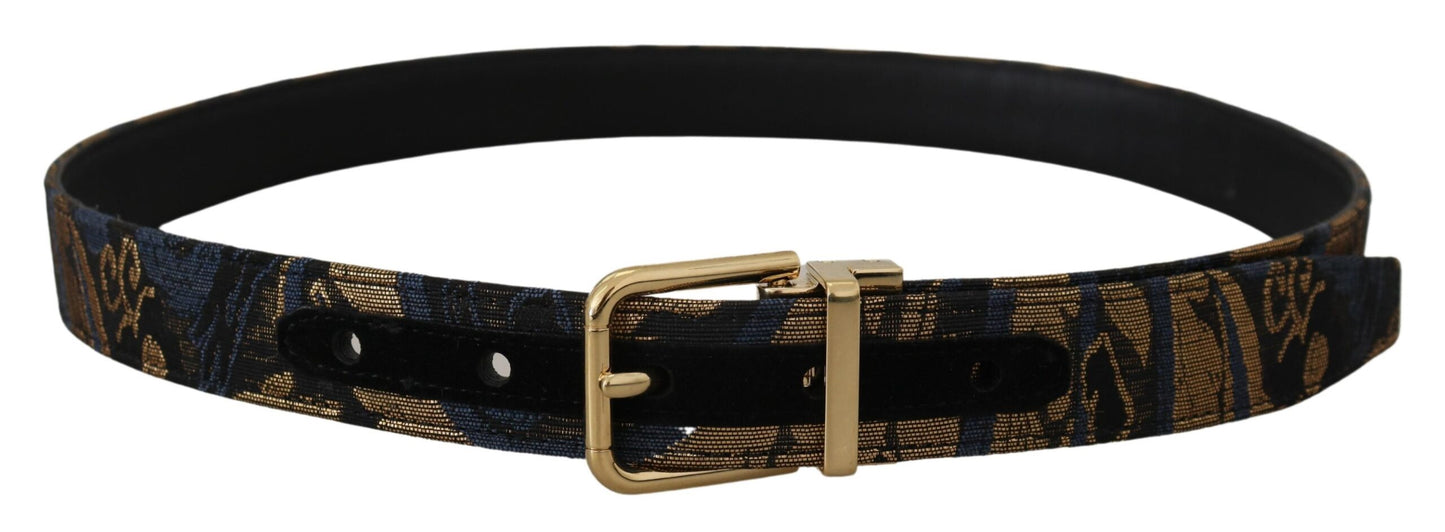 Dolce &amp; Gabbana Multicolor Jacquard Leather Logo Buckle Belt