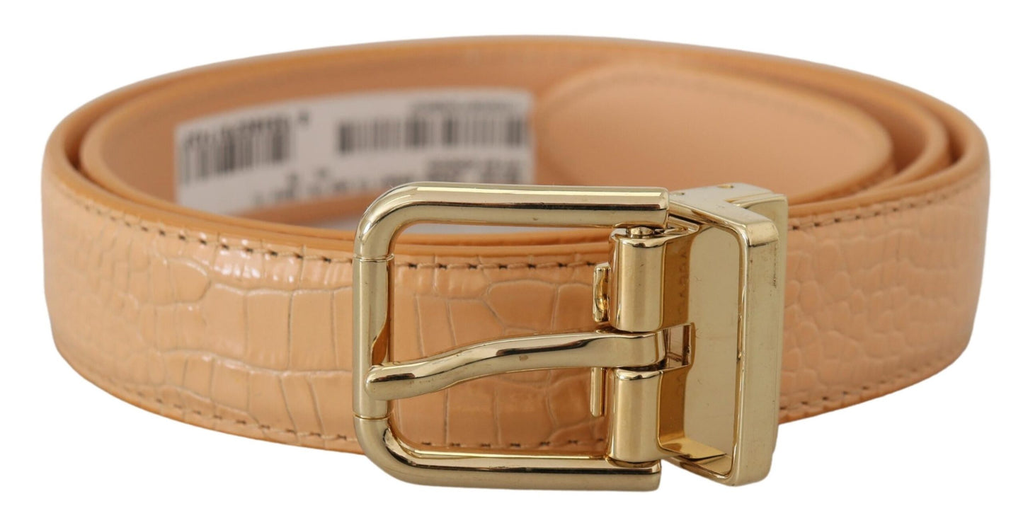 Dolce &amp; Gabbana Beige Exotic Leather Gold Metal Buckle Belt