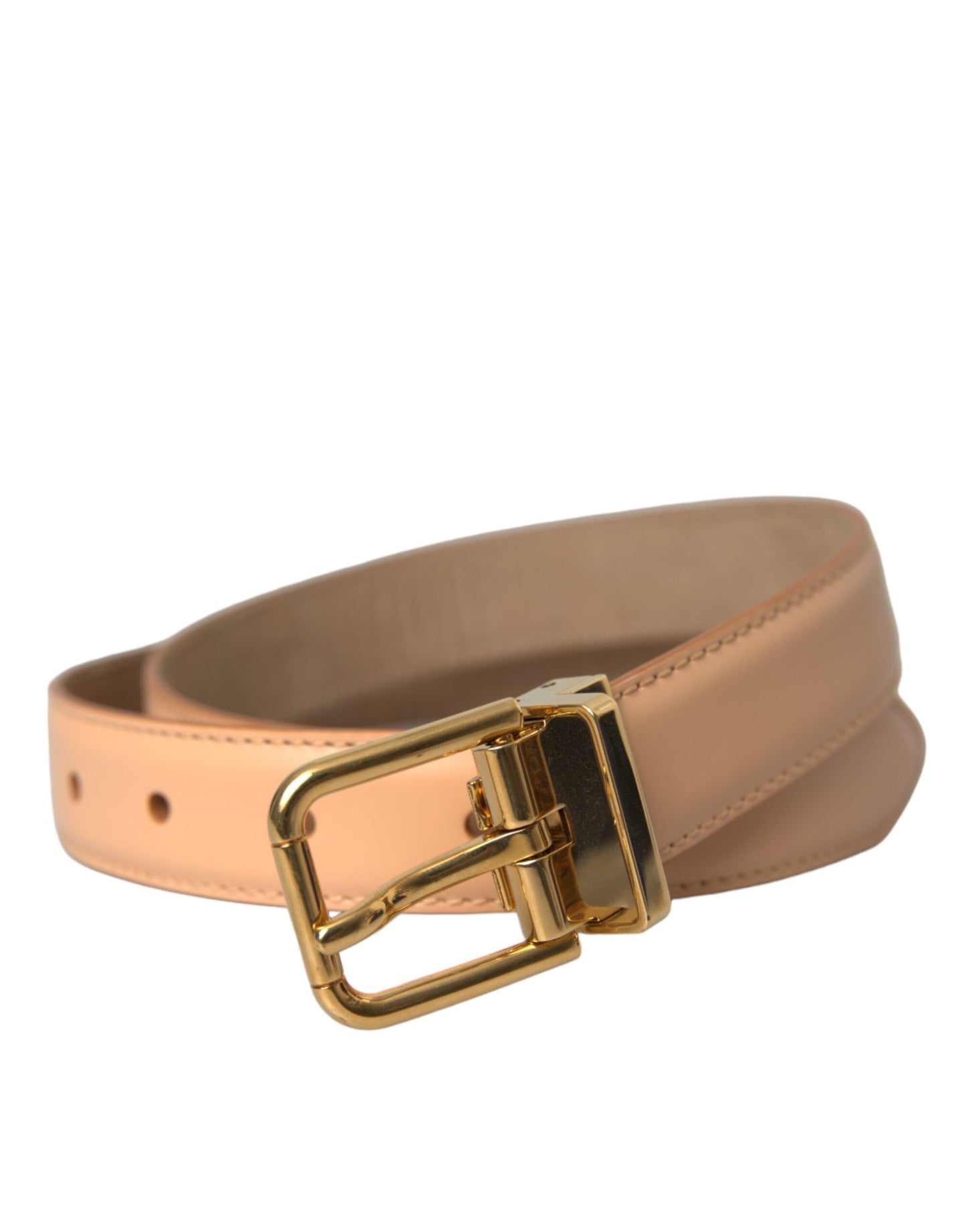 Dolce &amp; Gabbana Beige Calfskin Leather Gold Metal Buckle Belt