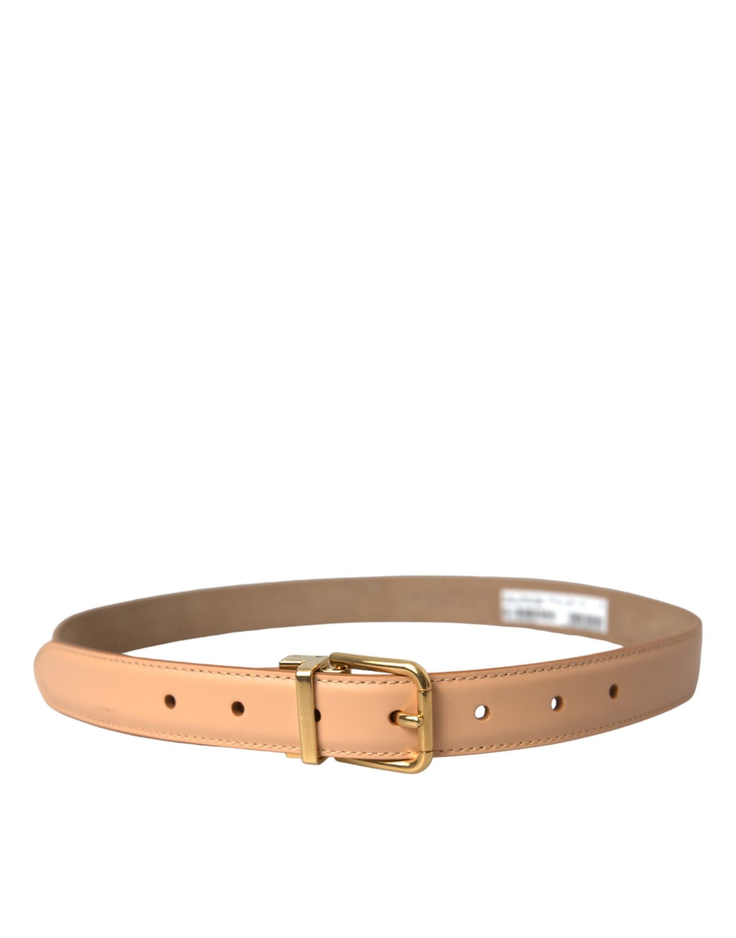 Dolce &amp; Gabbana Beige Calfskin Leather Gold Metal Buckle Belt