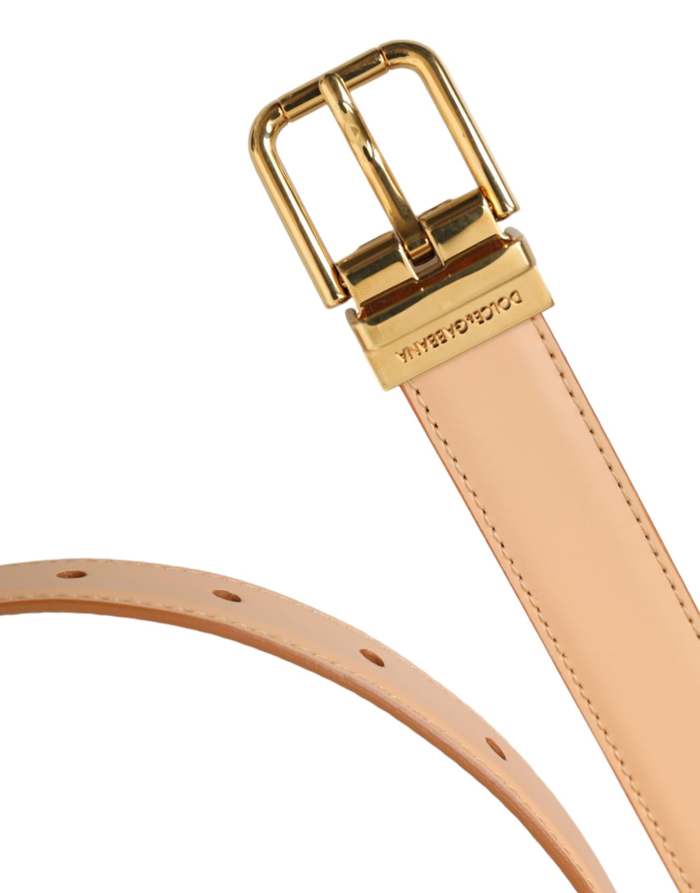 Dolce &amp; Gabbana Beige Calfskin Leather Gold Metal Buckle Belt