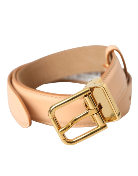 Dolce &amp; Gabbana Beige Calfskin Leather Gold Metal Buckle Belt