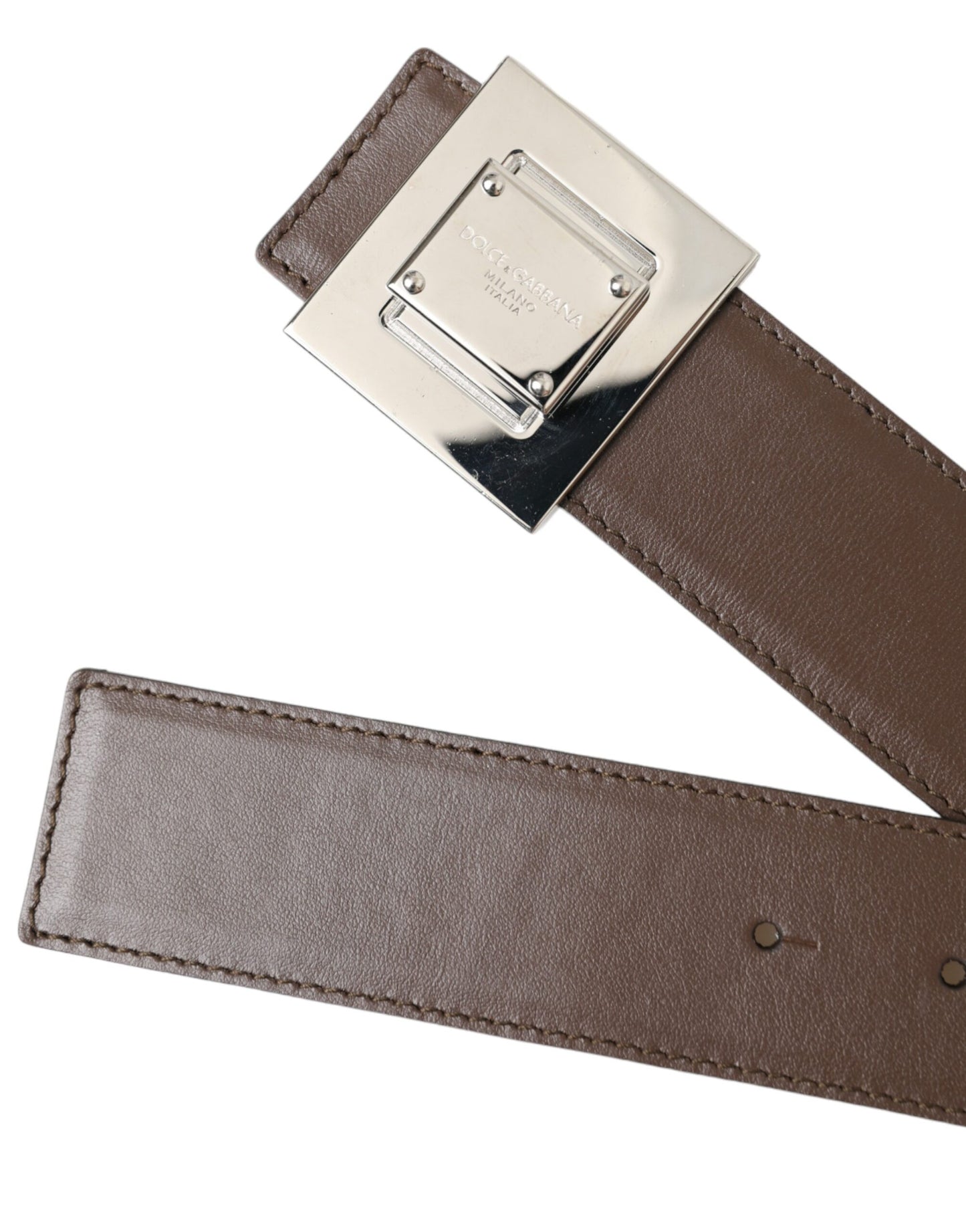 Dolce &amp; Gabbana Brown Calf Leather Square Metal Buckle Belt