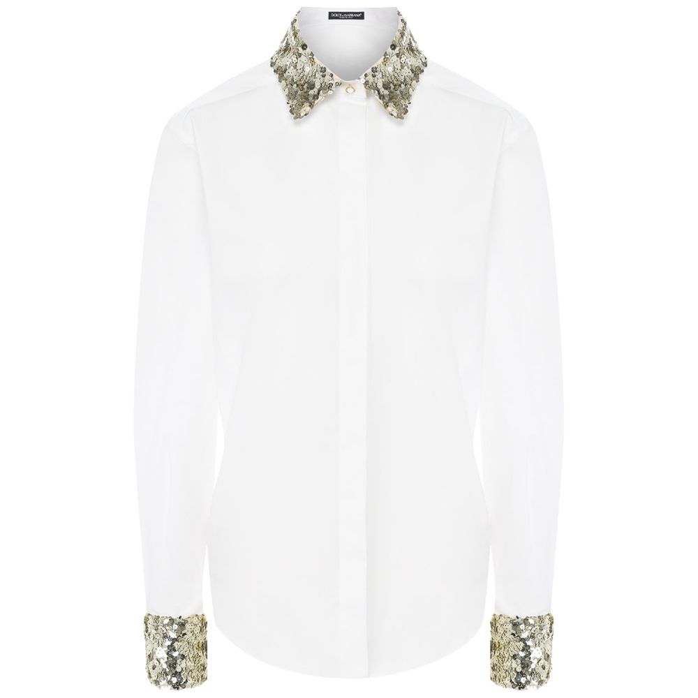 Dolce & Gabbana White Cotton Women Shirt with Sequin Accents