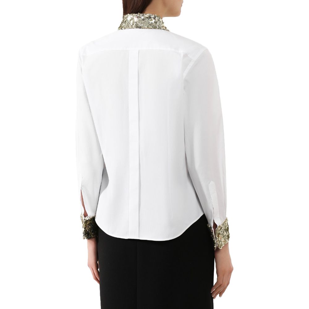 Dolce & Gabbana White Cotton Women Shirt with Sequin Accents