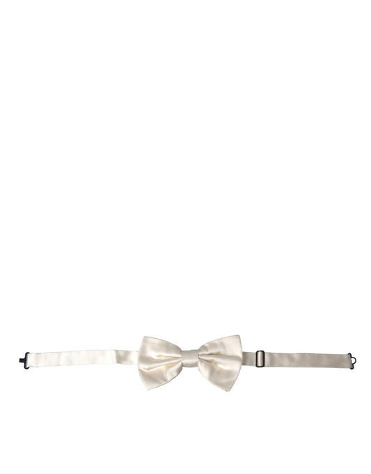 Dolce &amp; Gabbana Off White Silk Adjustable Neck Men Bow Tie