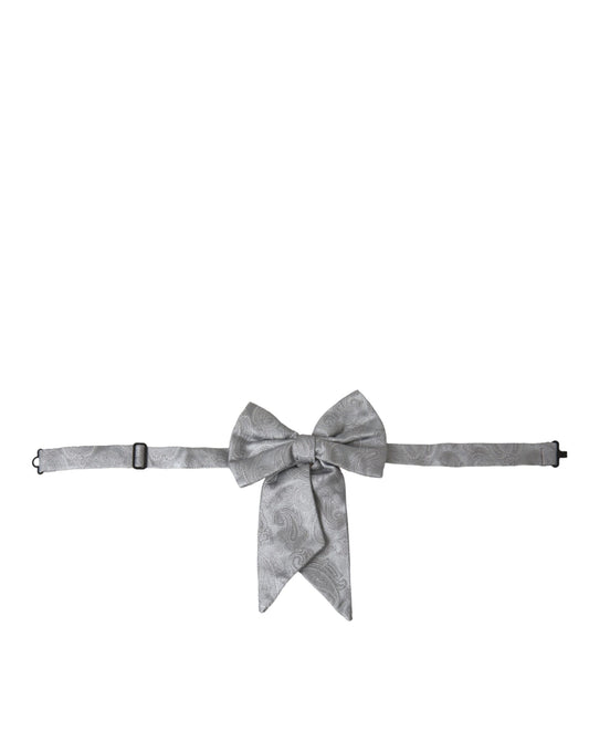 Dolce &amp; Gabbana Silver Ribbon Silk Adjustable Neck Men Bow Tie