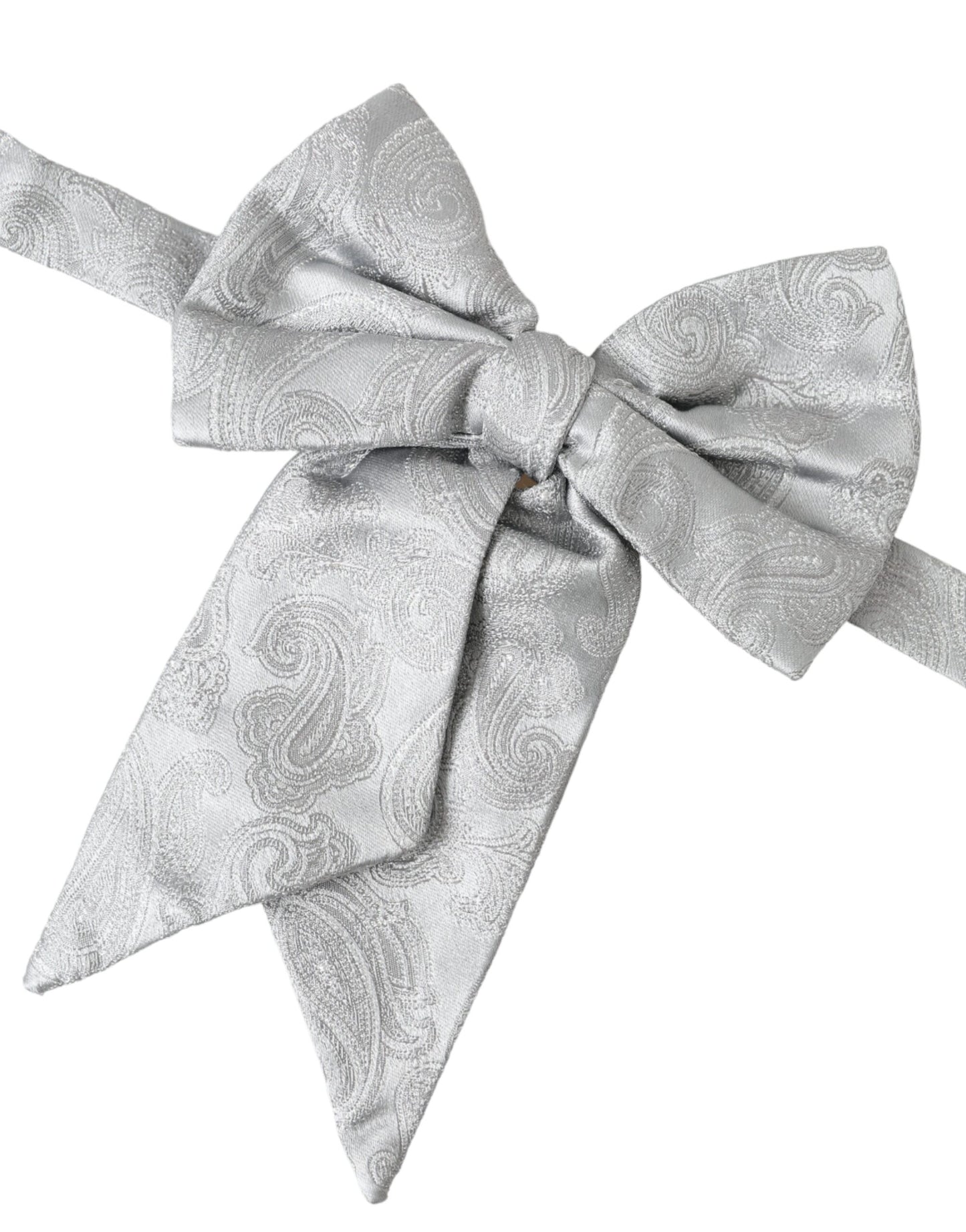 Dolce &amp; Gabbana Silver Ribbon Silk Adjustable Neck Men Bow Tie