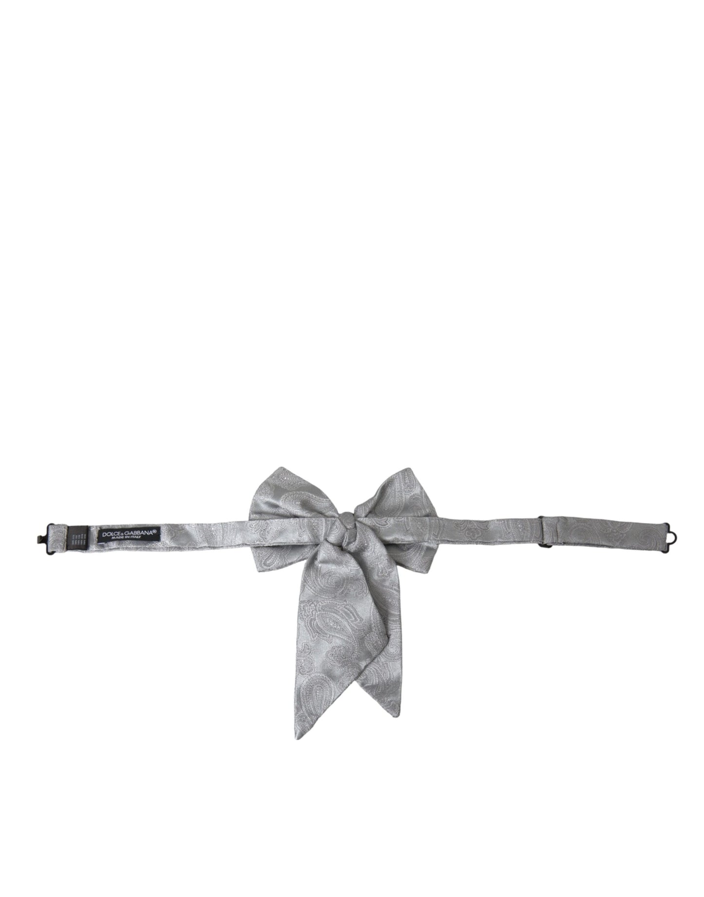 Dolce &amp; Gabbana Silver Ribbon Silk Adjustable Neck Men Bow Tie