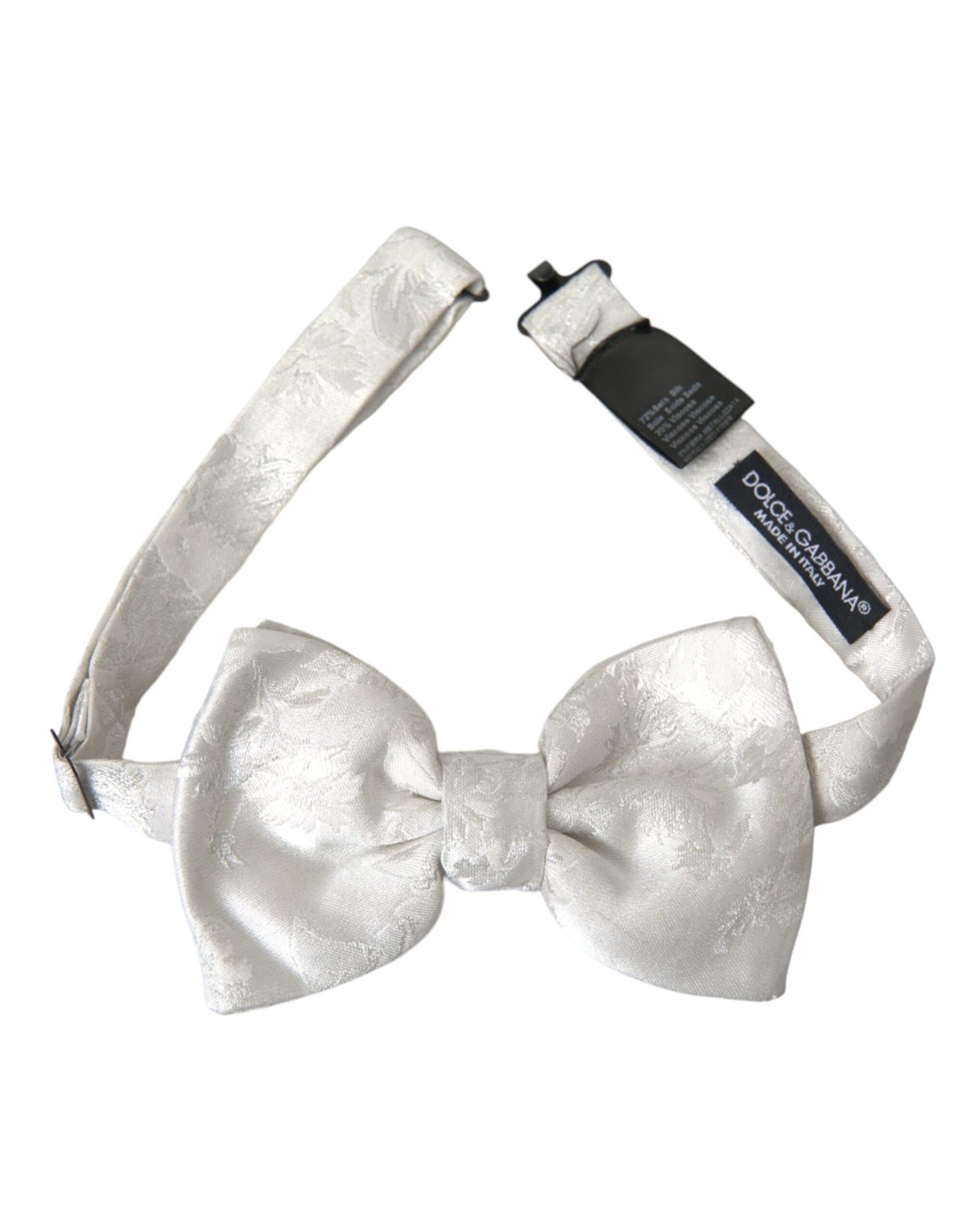 Dolce &amp; Gabbana White Floral Silk Adjustable Men Neck Bow Tie