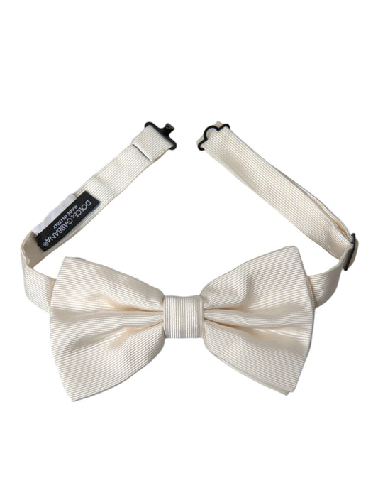 Dolce &amp; Gabbana Off White Silk Adjustable Neck Men Bow Tie