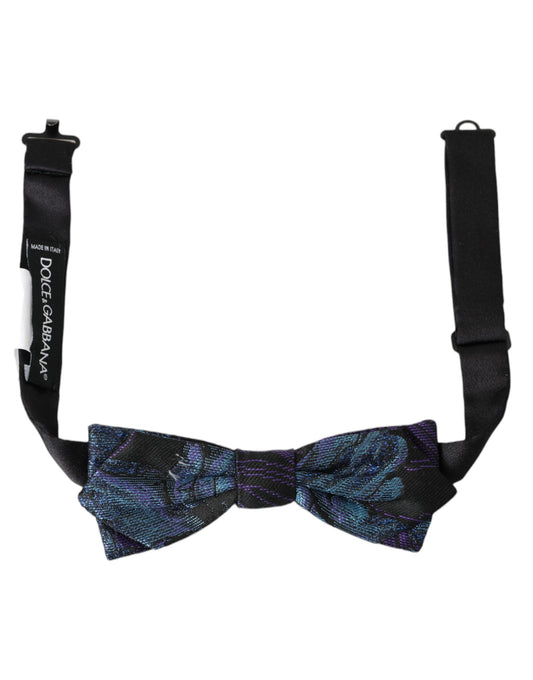 Dolce &amp; Gabbana Black Blue Brocade Adjustable Neck Men Bow Tie