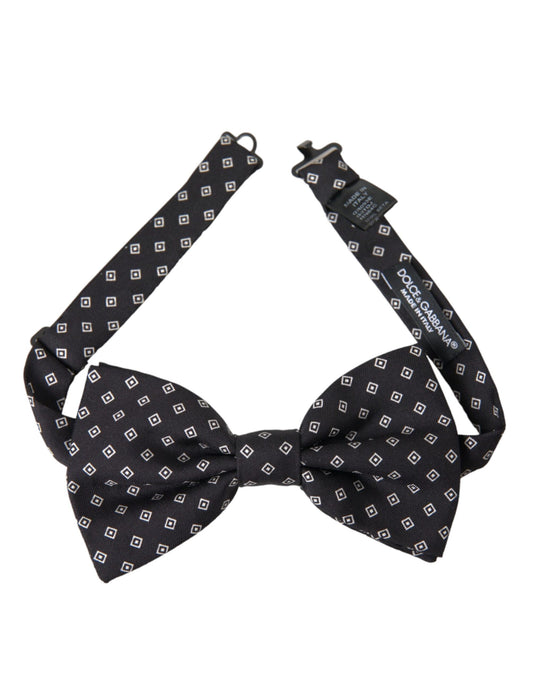 Dolce &amp; Gabbana Black Patterned Silk Adjustable Neck Men Bow Tie