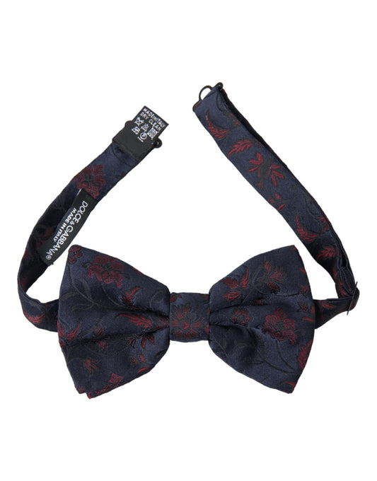 Dolce &amp; Gabbana Blue Floral Brocade Adjustable Neck Men Bow Tie