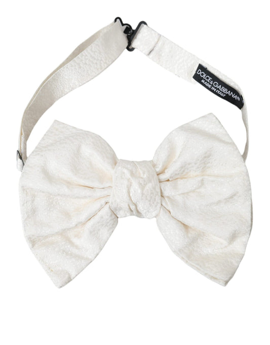 Dolce &amp; Gabbana White Textured Cotton Adjustable Neck Bow Tie