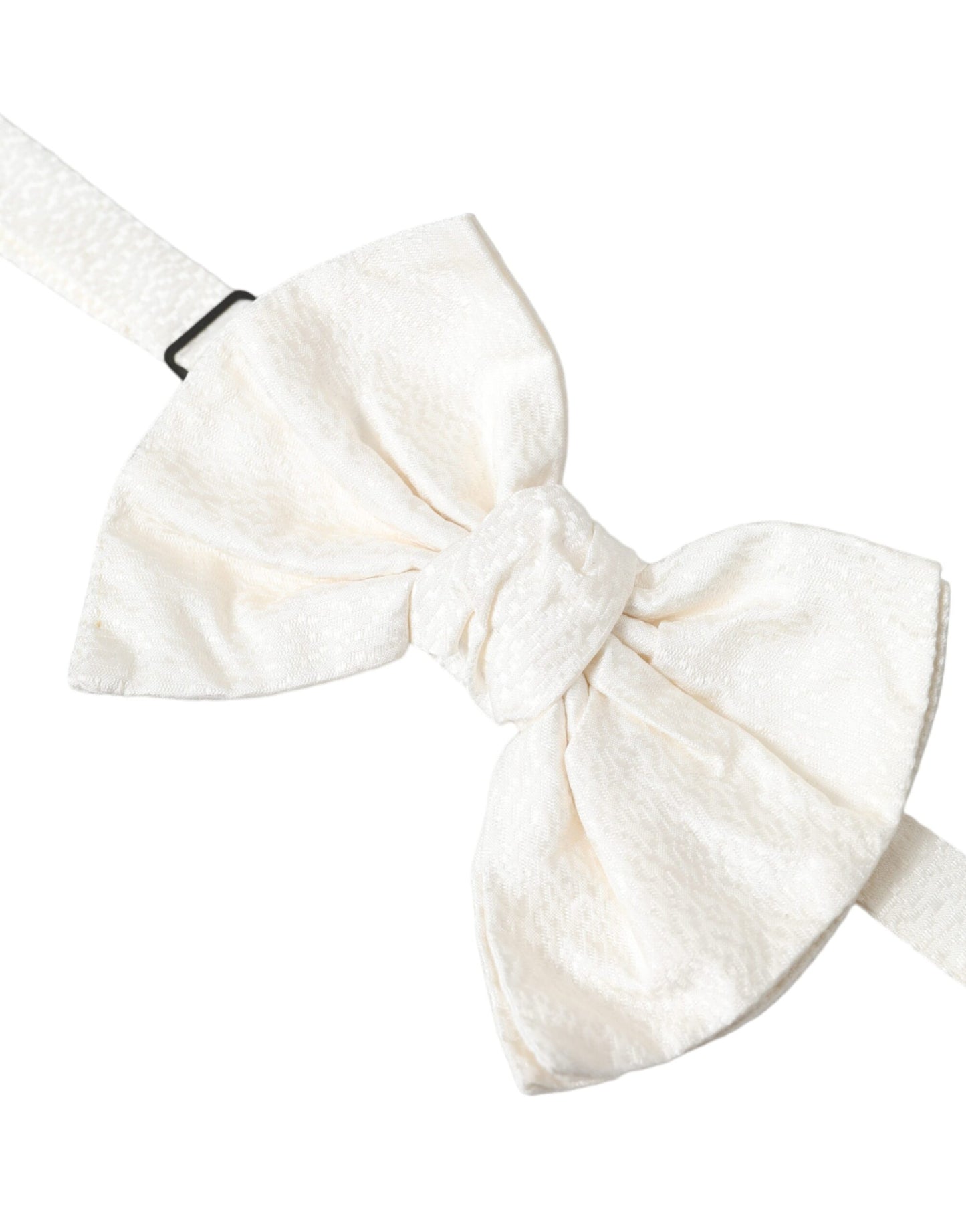 Dolce &amp; Gabbana White Textured Cotton Adjustable Neck Bow Tie