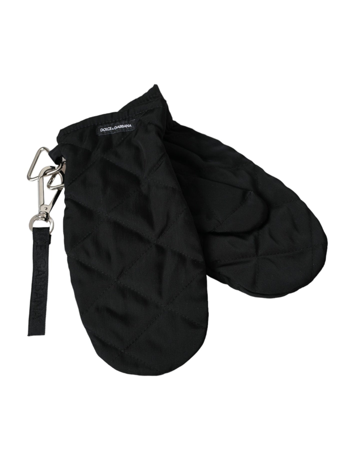 Dolce &amp; Gabbana Black Quilted Nylon Wrist Length Mitten Gloves