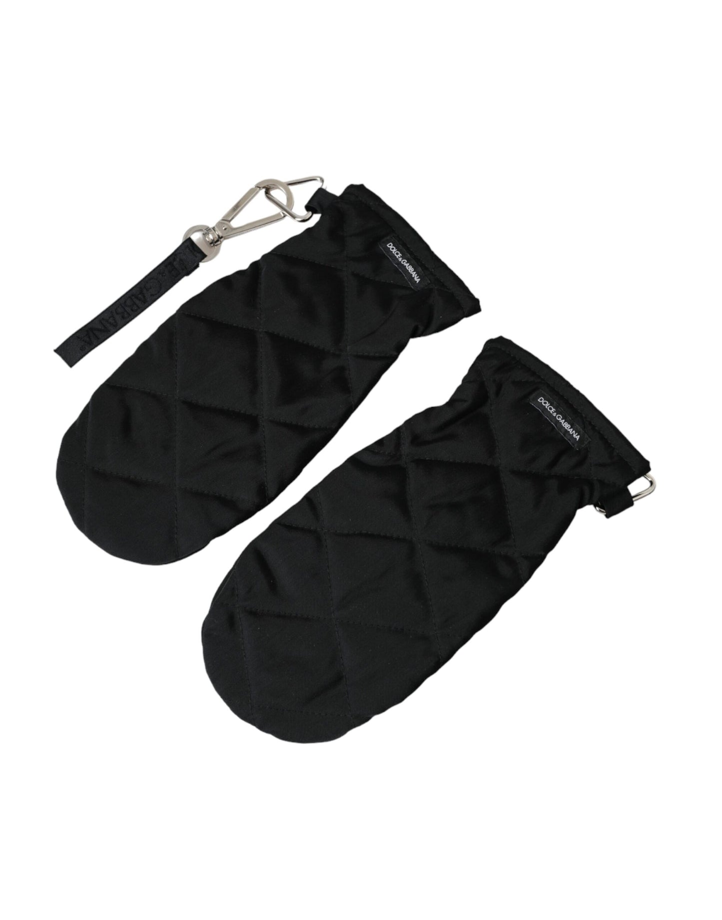 Dolce &amp; Gabbana Black Quilted Nylon Wrist Length Mitten Gloves