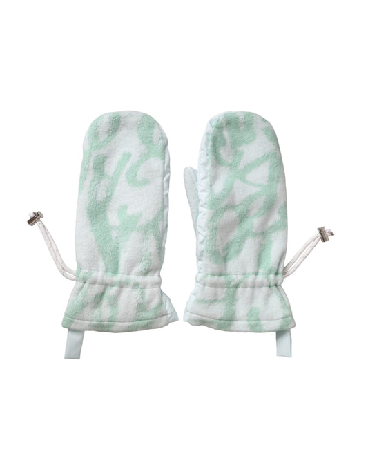 Dolce &amp; Gabbana White Nylon Fleece Wrist Length Mitten Gloves