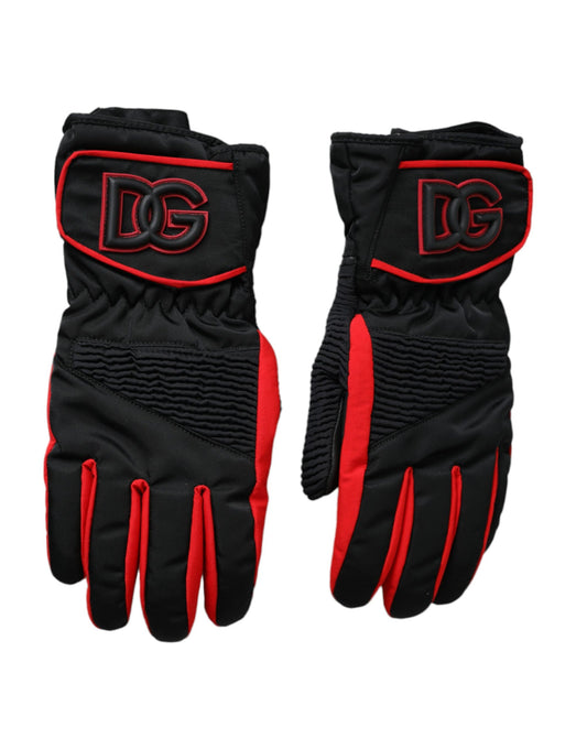 Dolce &amp; Gabbana Black Red Nylon Wrist Length Gloves