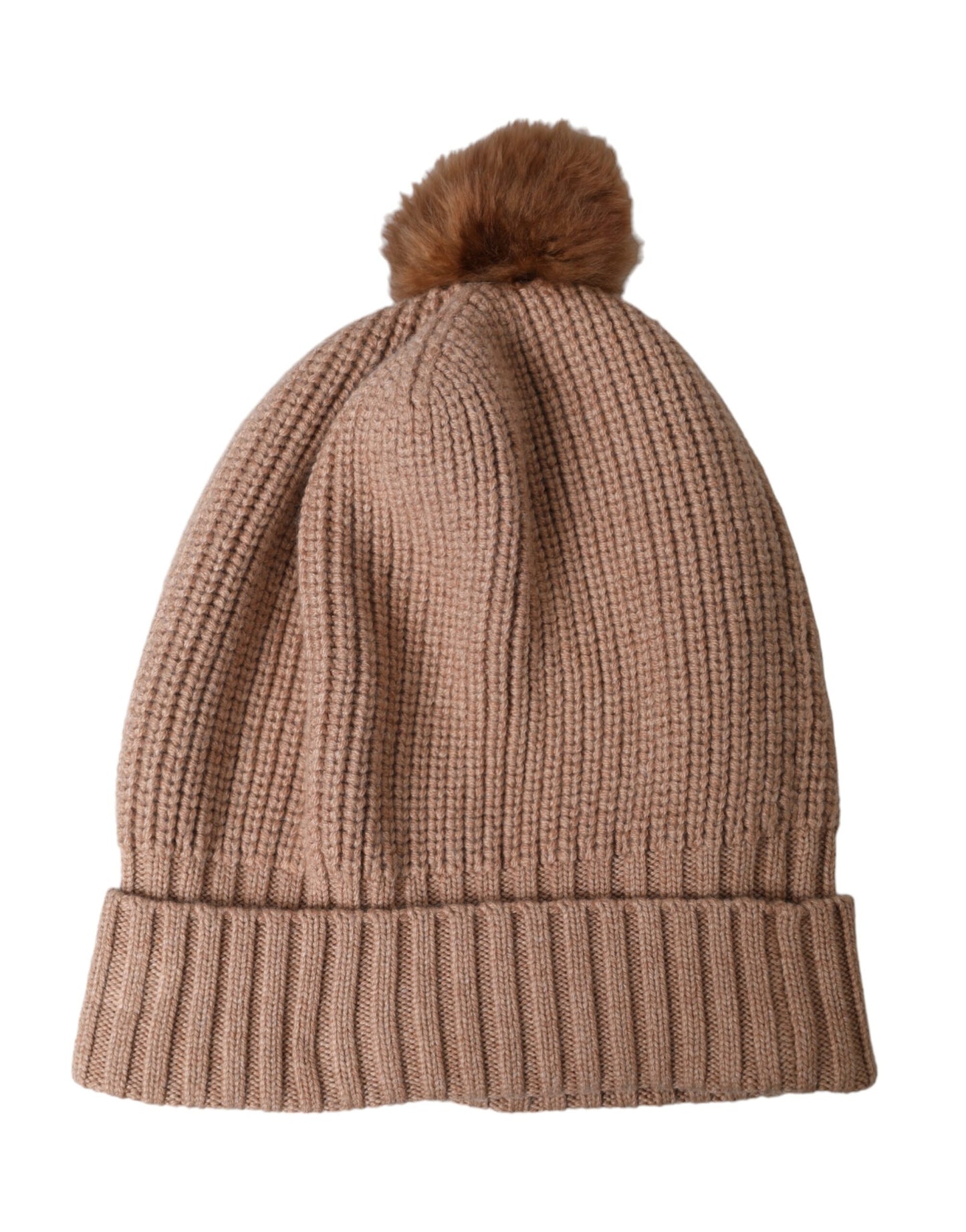 Dolce &amp; Gabbana Brown Solid Knitted Fur Ball Winter Beanie Hat