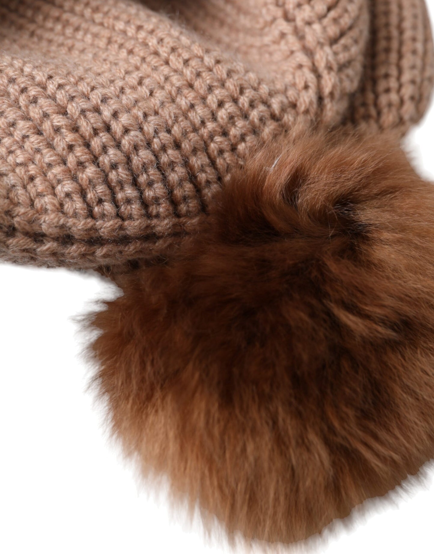 Dolce &amp; Gabbana Brown Solid Knitted Fur Ball Winter Beanie Hat