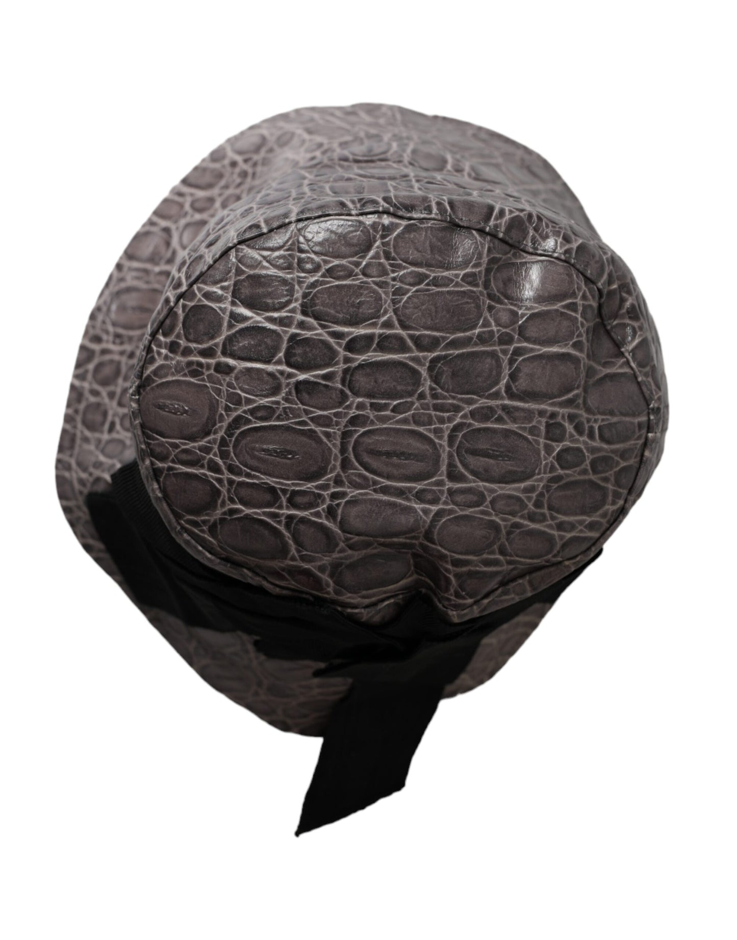 Dolce &amp; Gabbana Black Gray Patterned Leather Bucket Hat