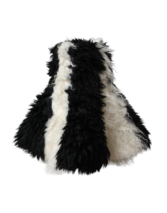 Dolce &amp; Gabbana Black White Stripes Mohair Fur Bucket Hat