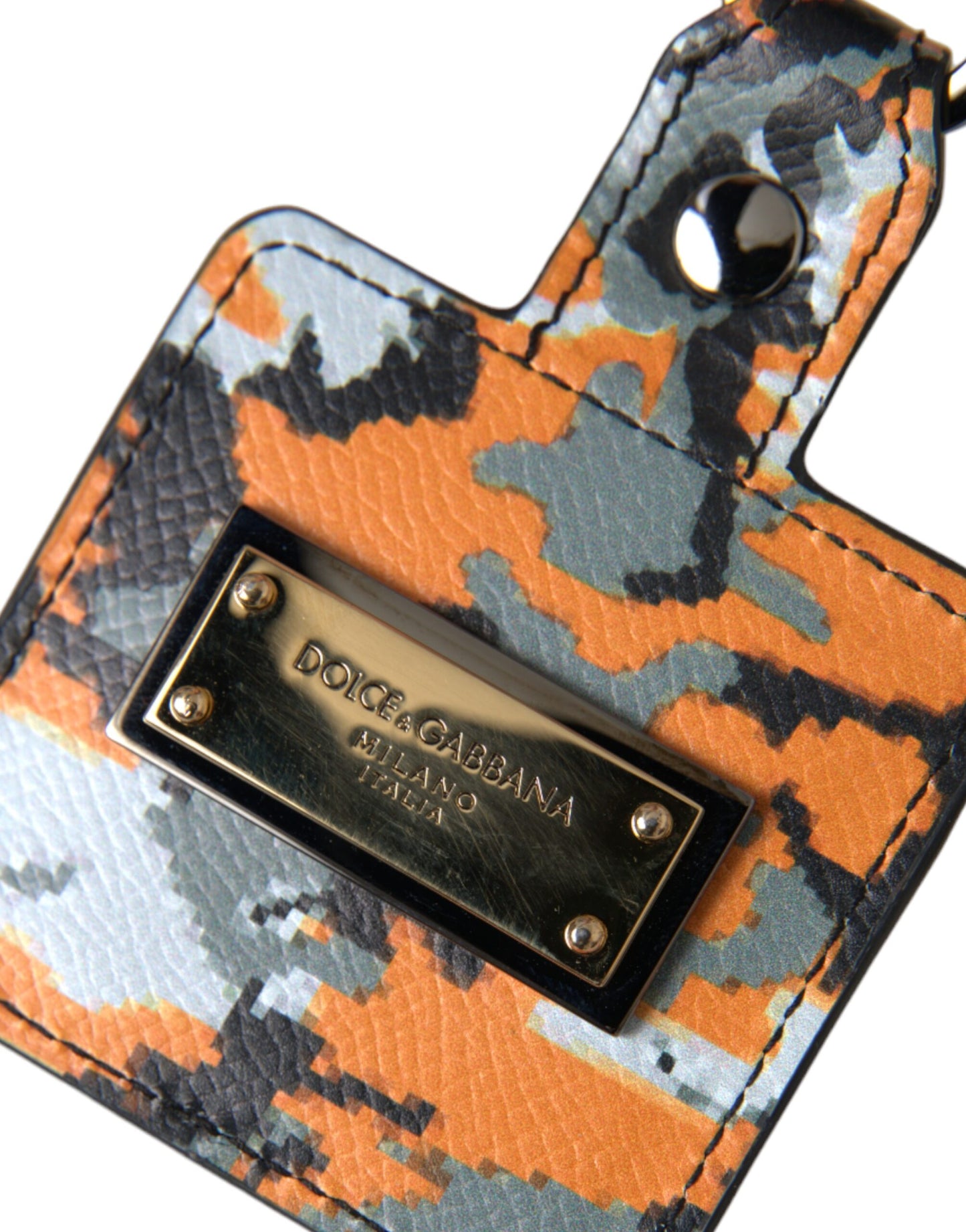 Dolce & Gabbana Multicolor Camouflage Print Leather Logo Metal Airpods Case