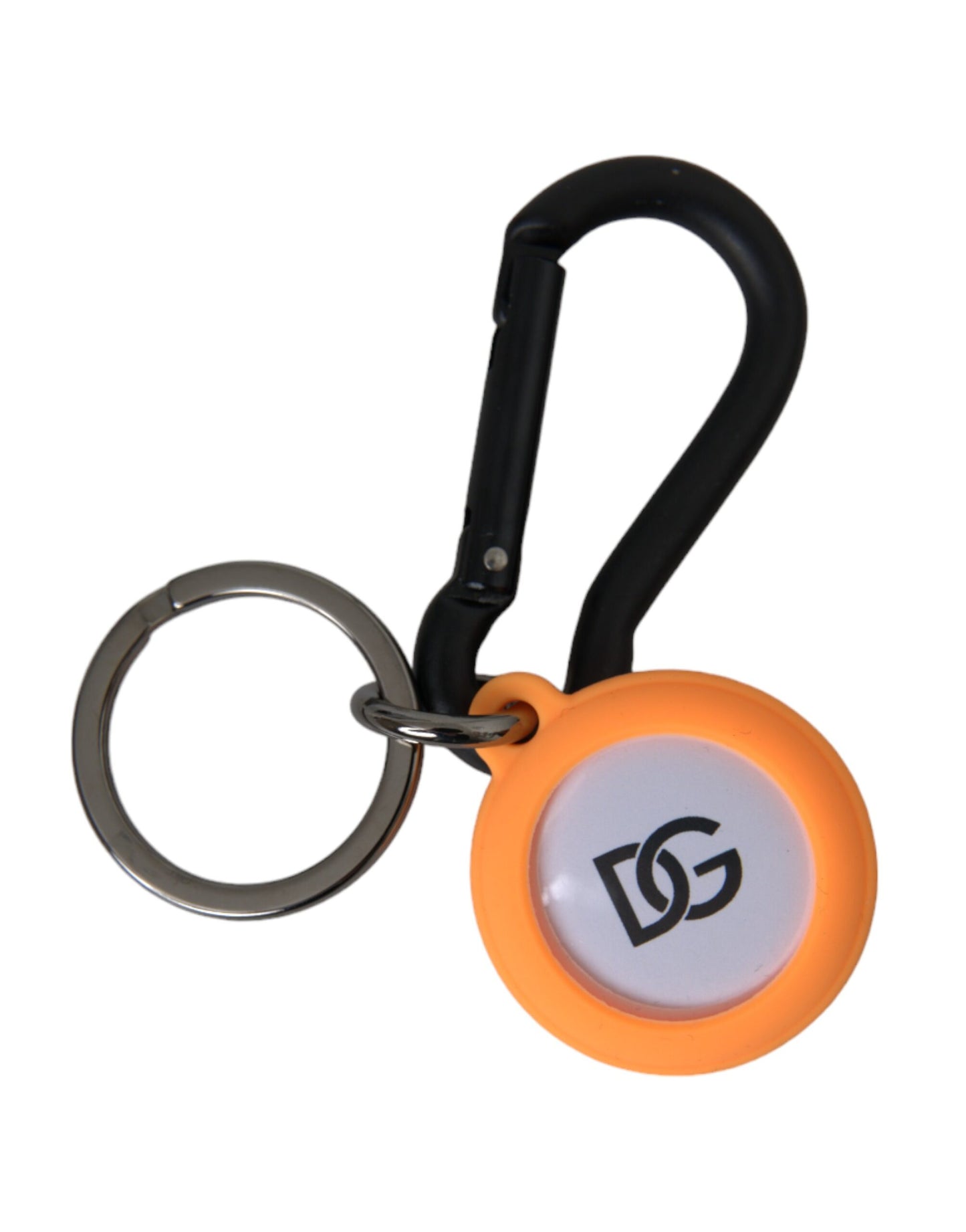 Dolce &amp; Gabbana Orange Rubber DG Logo Round Brass Metal Keyring Keychain