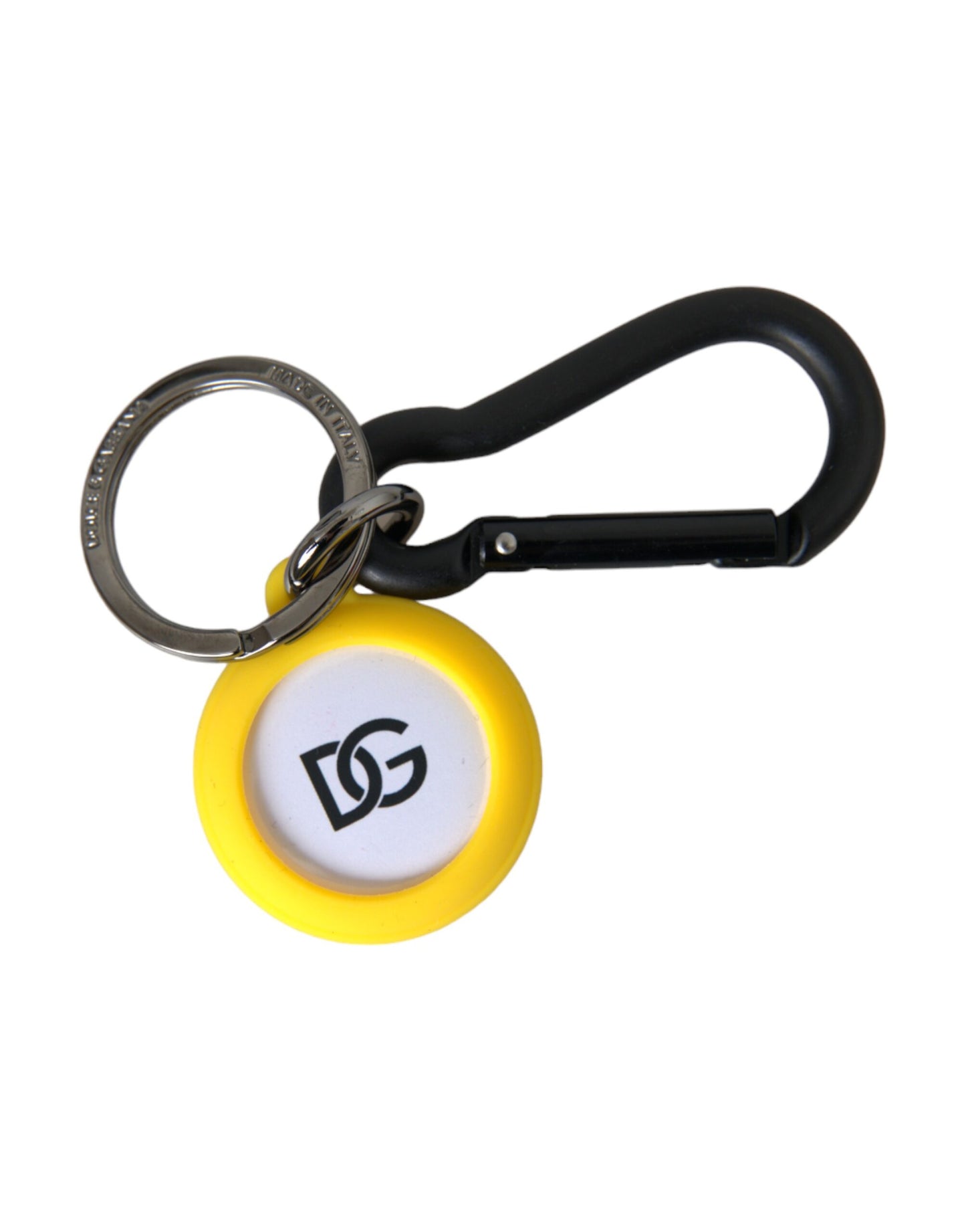 Dolce &amp; Gabbana Yellow Rubber DG Logo Round Brass Metal Keyring Keychain