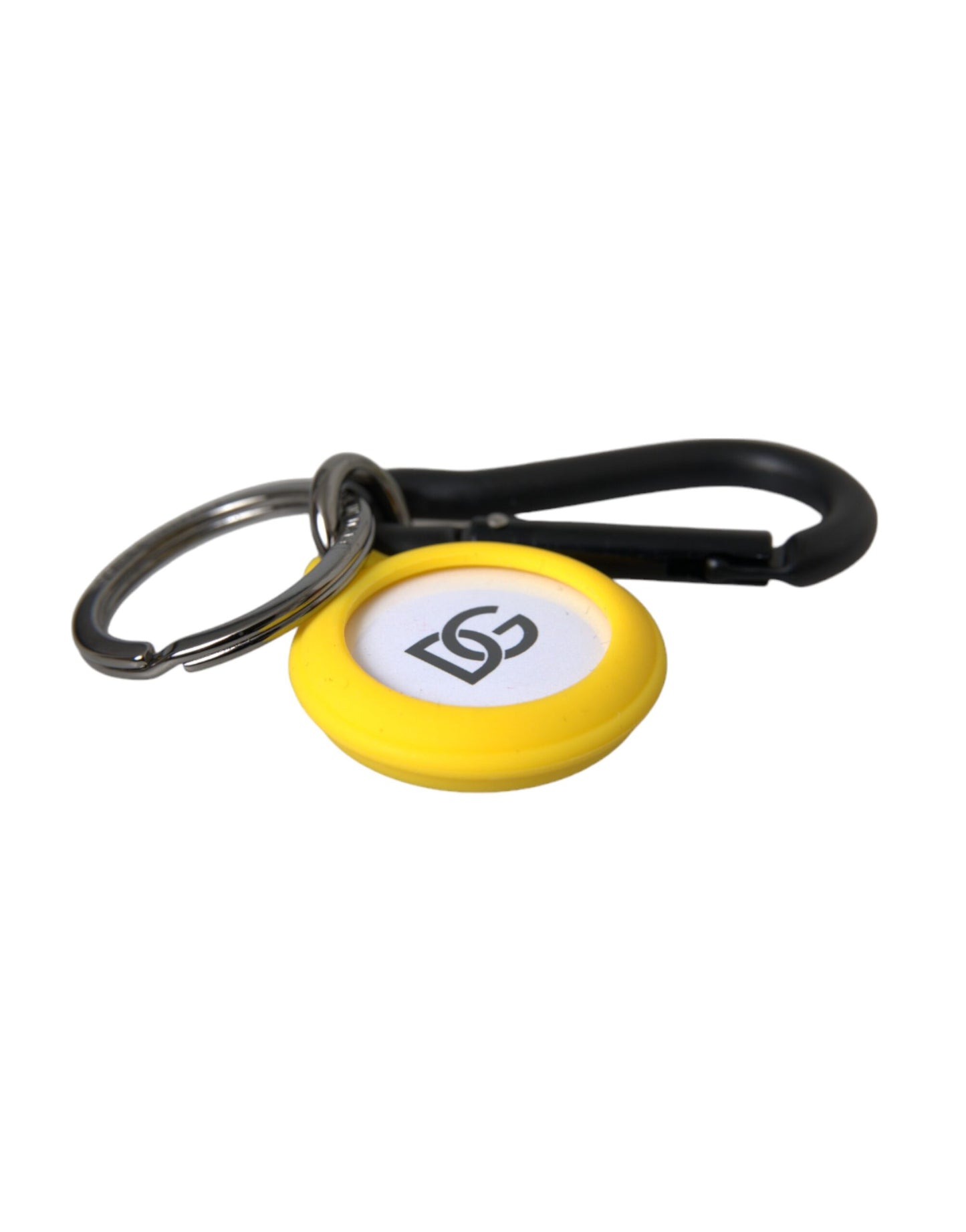 Dolce &amp; Gabbana Yellow Rubber DG Logo Round Brass Metal Keyring Keychain