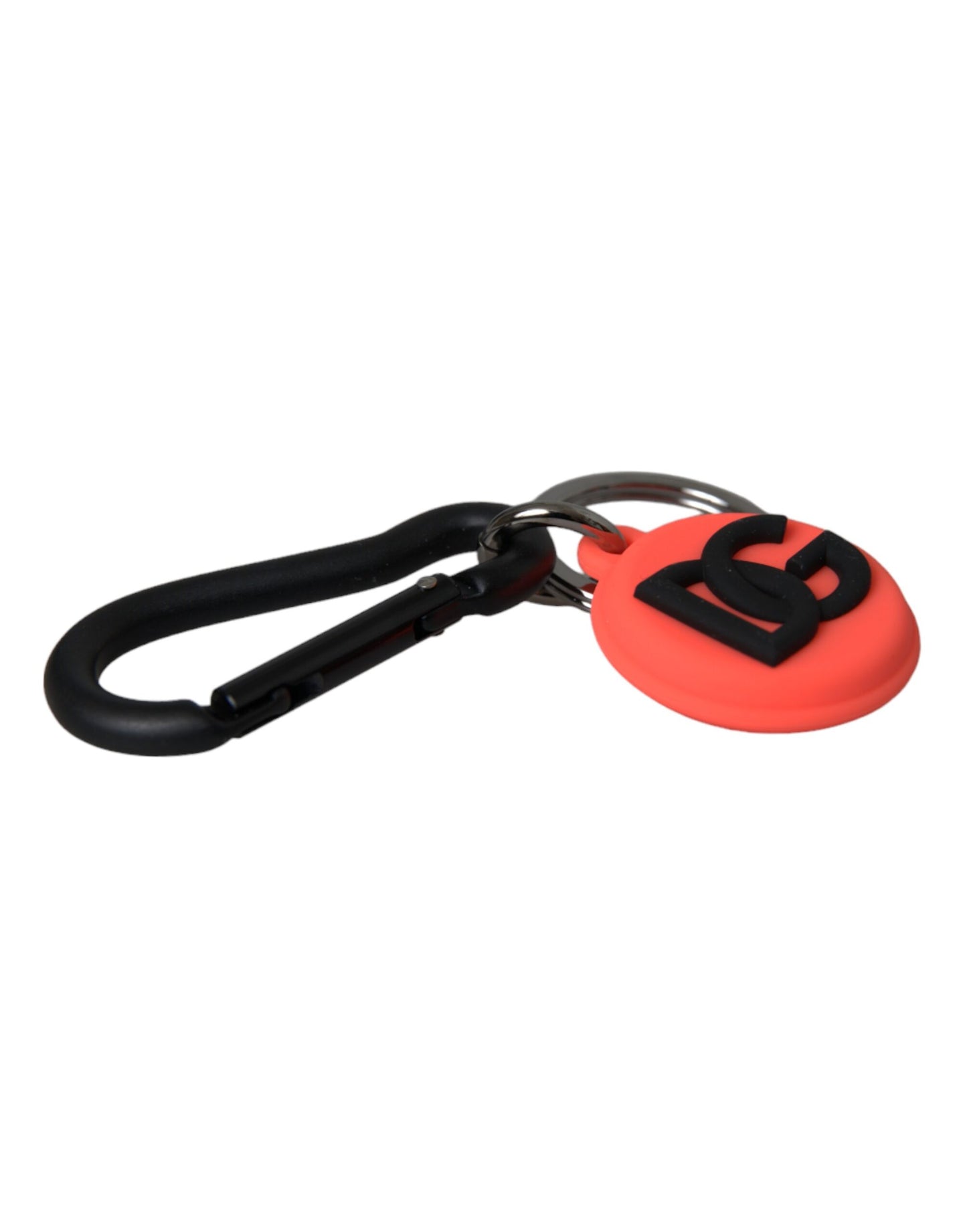 Dolce &amp; Gabbana Red Orange Rubber DG Logo Round Metal Keyring Keychain