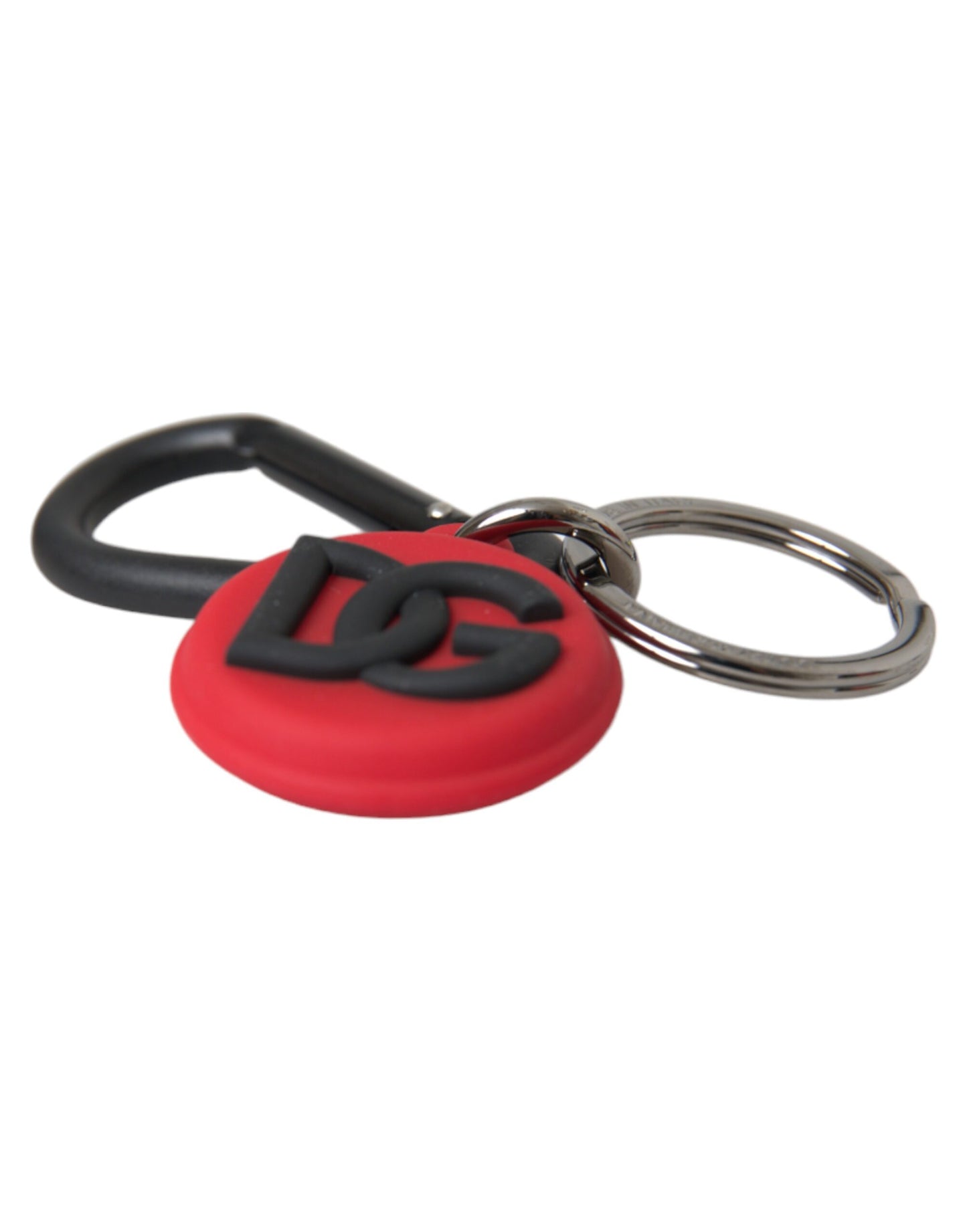 Dolce &amp; Gabbana Red Rubber DG Logo Round Metal Brass Keyring Keychain