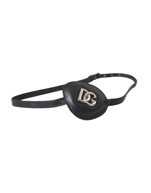 Dolce & Gabbana Black Calfskin Leather Metal DG Logo Eye Patch