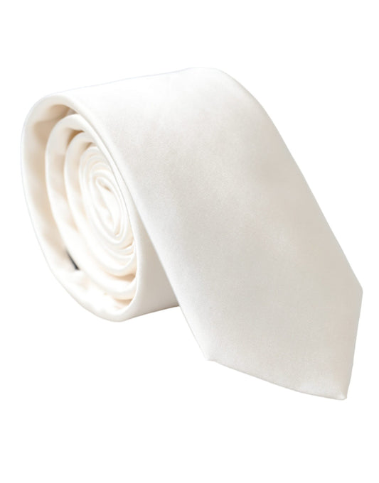 Dolce &amp; Gabbana White Solid 100% Silk Adjustable Tie