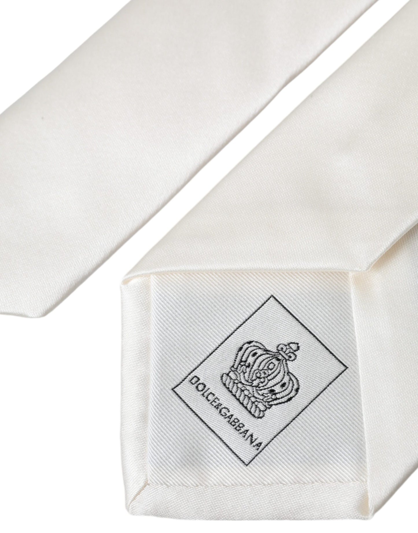 Dolce &amp; Gabbana White Solid 100% Silk Adjustable Tie