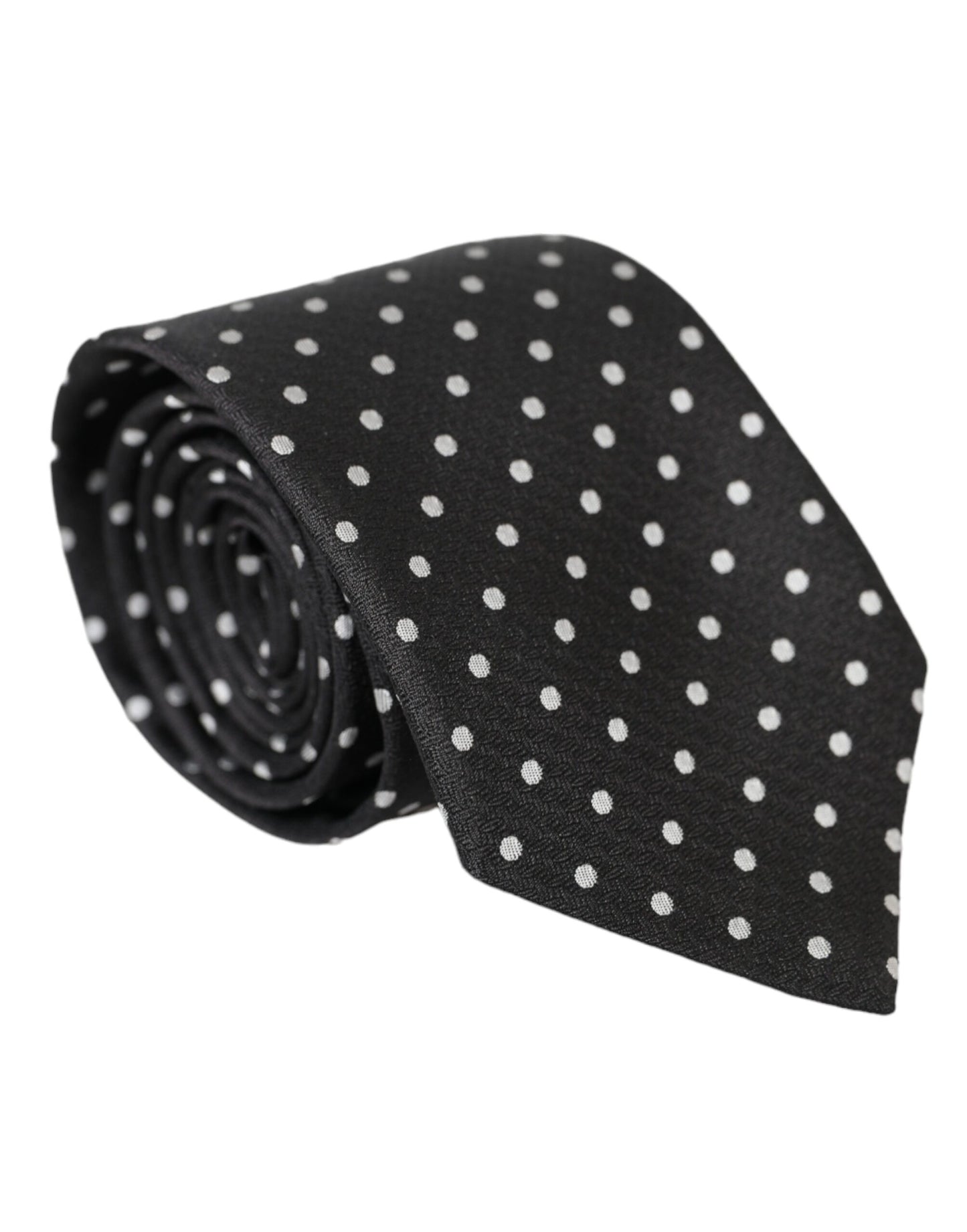 Dolce &amp; Gabbana Black White Polka Dots 100% Silk Necktie Face Mask