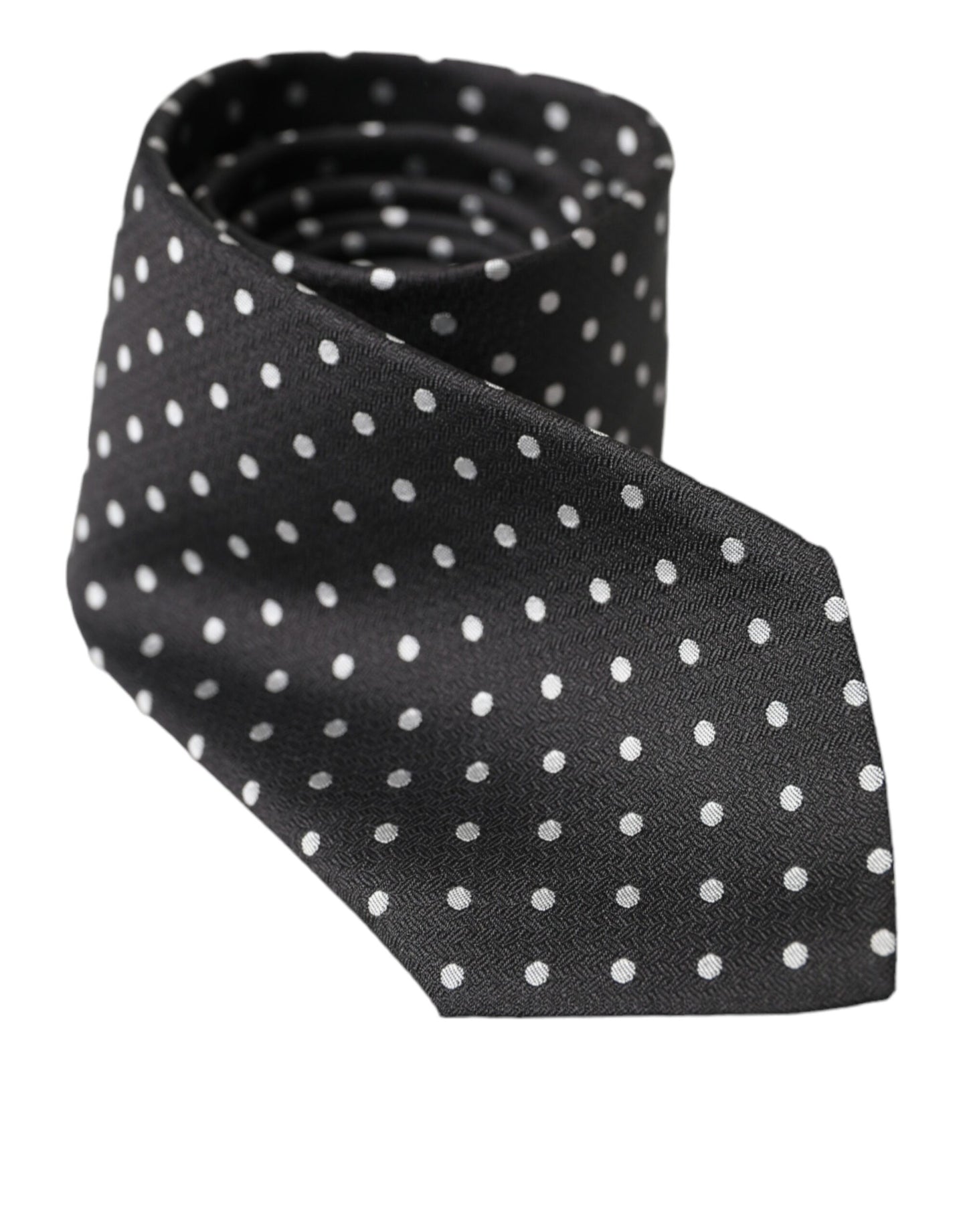 Dolce &amp; Gabbana Black White Polka Dots 100% Silk Necktie Face Mask